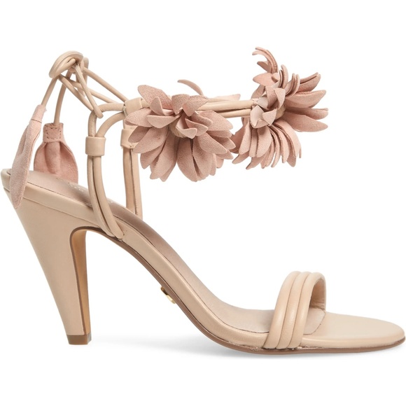 CECELIA SONAH NUDE PINK FLORAL HEELS SANDALS PUMPS - Picture 5 of 15